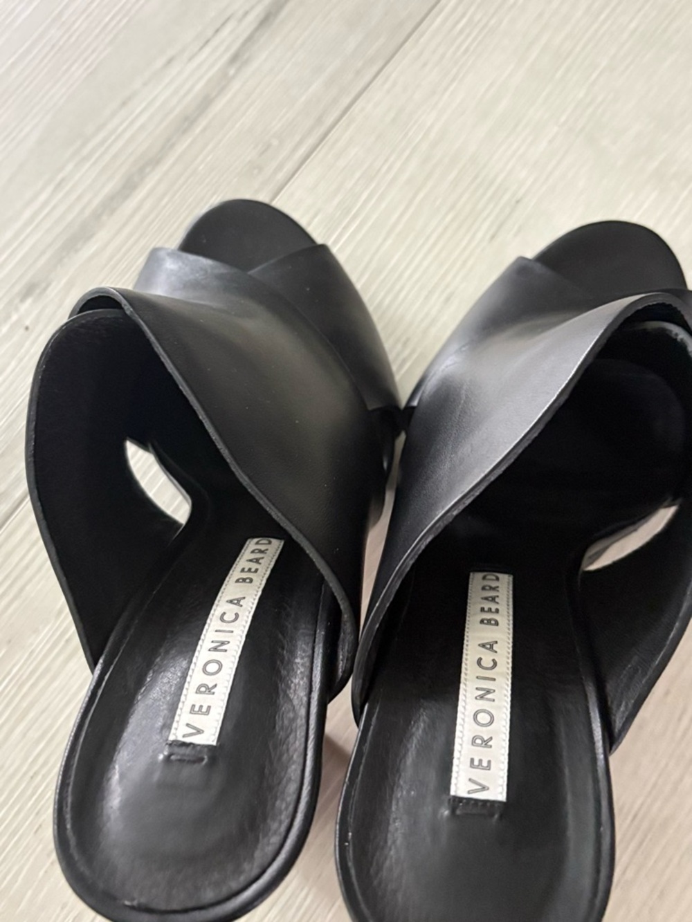 Veronica Black Leather Crossover Mule Heels - Picture 8 of 8